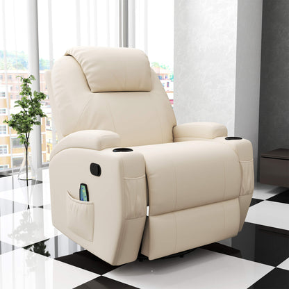 HOMCOM Massagesessel Elektrisch Relaxsessel Fernsehsessel Massagefunktion 5 Massage-Modi Liegefunktion Kunstleder Holz Metall Schaumstoff Cremeweiß 84 x 92 x 109 cm