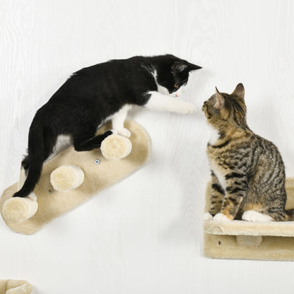 PawHut Kletterwand-Set för Katzen, 4-teilig, mit Katzentreppe, Hängematte, Plattform och Kratzbaum, Beige