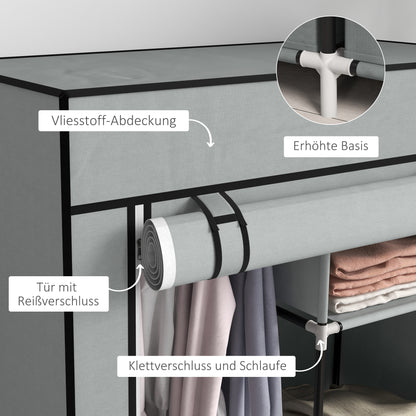 HOMCOM Kleiderschrank Stoffschrank 1 Kleiderstange, 2 Schubladen, 83 x 42.5 x 162,5 cm, Grau