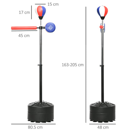 SPORTNOW Boxständer, höhenverstellbar, Reflexstange, Pratze, Speedball, befüllbarer Standfuß, 80,5 x 48 x 163-205 cm