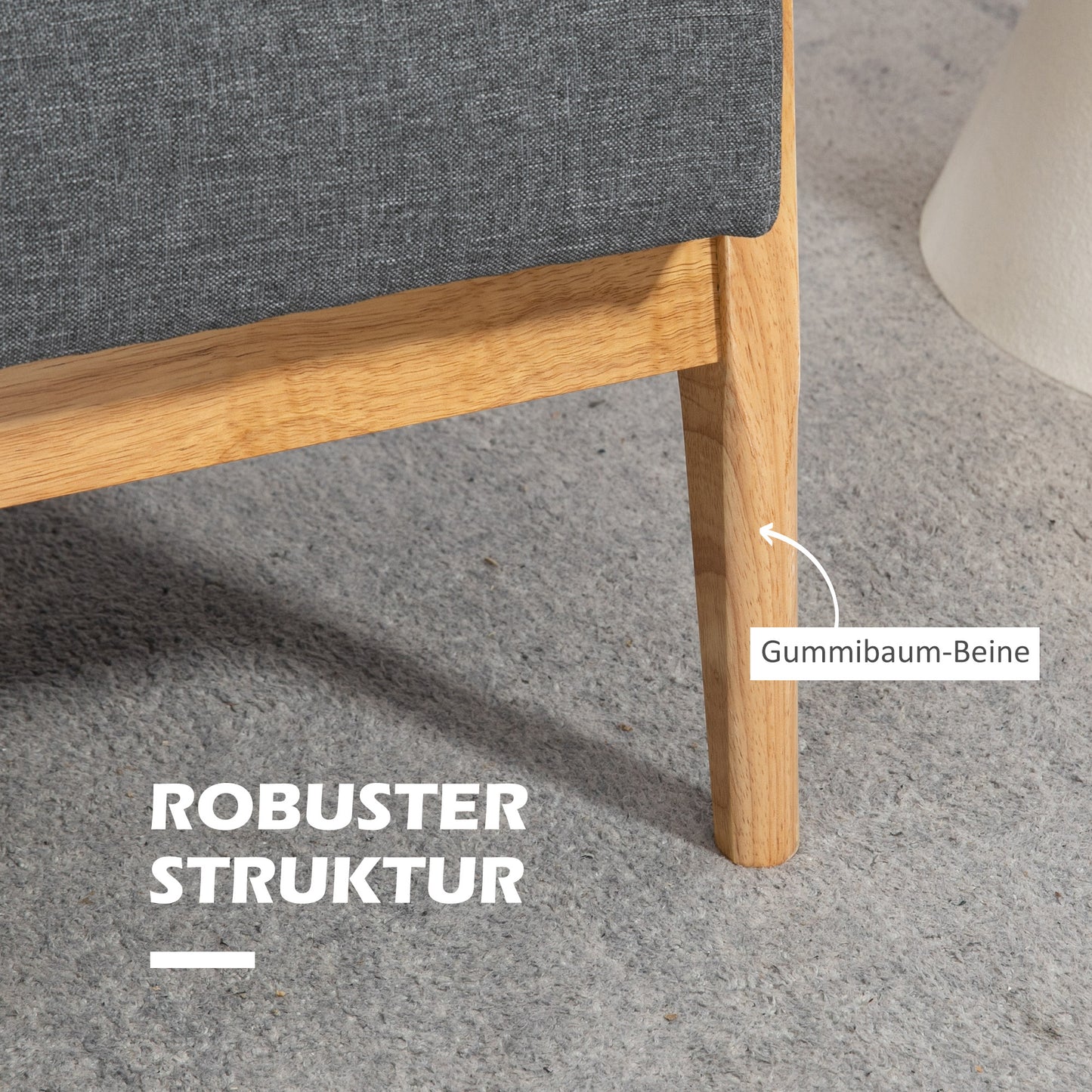 HOMCOM Dreisitzer-Polstersofa, Kautschukholz, 154,5 x 69,5 x 73 cm, Grau