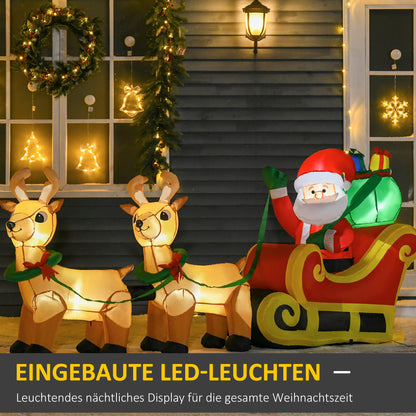 HOMCOM Aufblasbarer Weihnachtsmann mit Schlitten, 6 LED-Lichter, wasserdicht, 240 x 57 x 112 cm