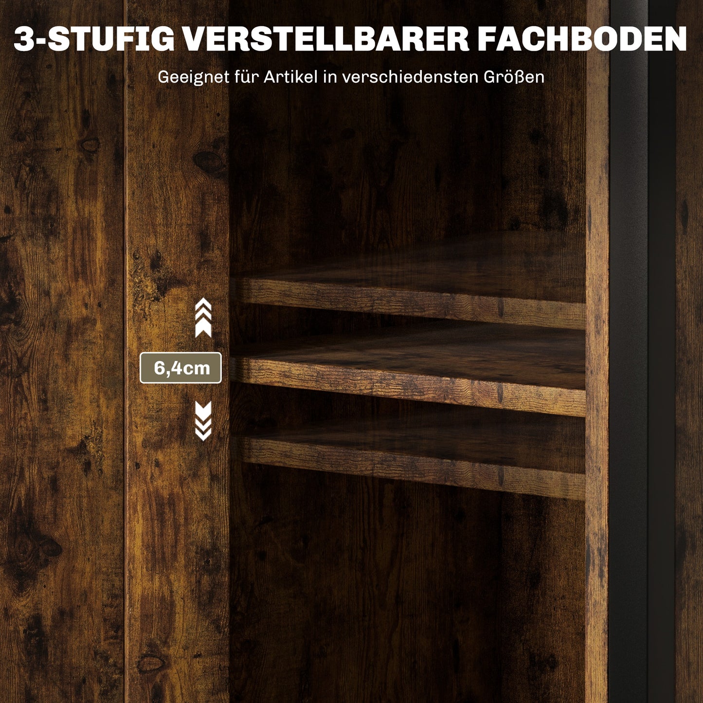 HOMCOM Beistelltisch mit Stauraum, 2 offene Regale, 3-stufig verstellbar, magnetische Tür, Braun