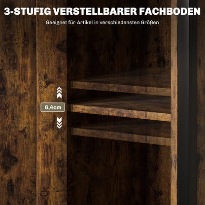 HOMCOM Beistelltisch mit Stauraum, 2 offene Regale, 3-stufig verstellbar, magnetische Tür, Braun