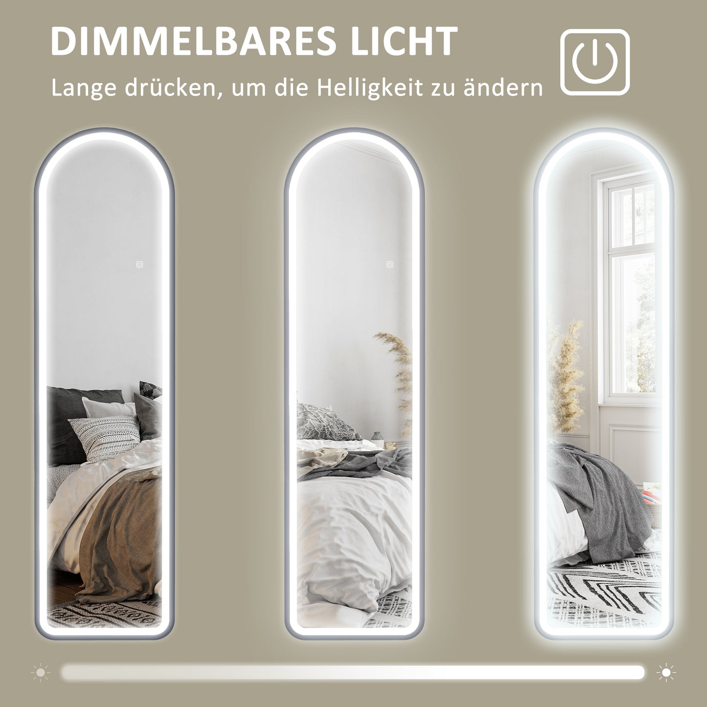 HOMCOM Ganzkörperspiegel, 150 x 40 cm, Freistehender Spiegel mit dimmbaren LED-Lichtern für Wohnzimmer, Schlafzimmer