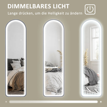 HOMCOM Ganzkörperspiegel, 150 x 40 cm, Freistehender Spiegel mit dimmbaren LED-Lichtern für Wohnzimmer, Schlafzimmer