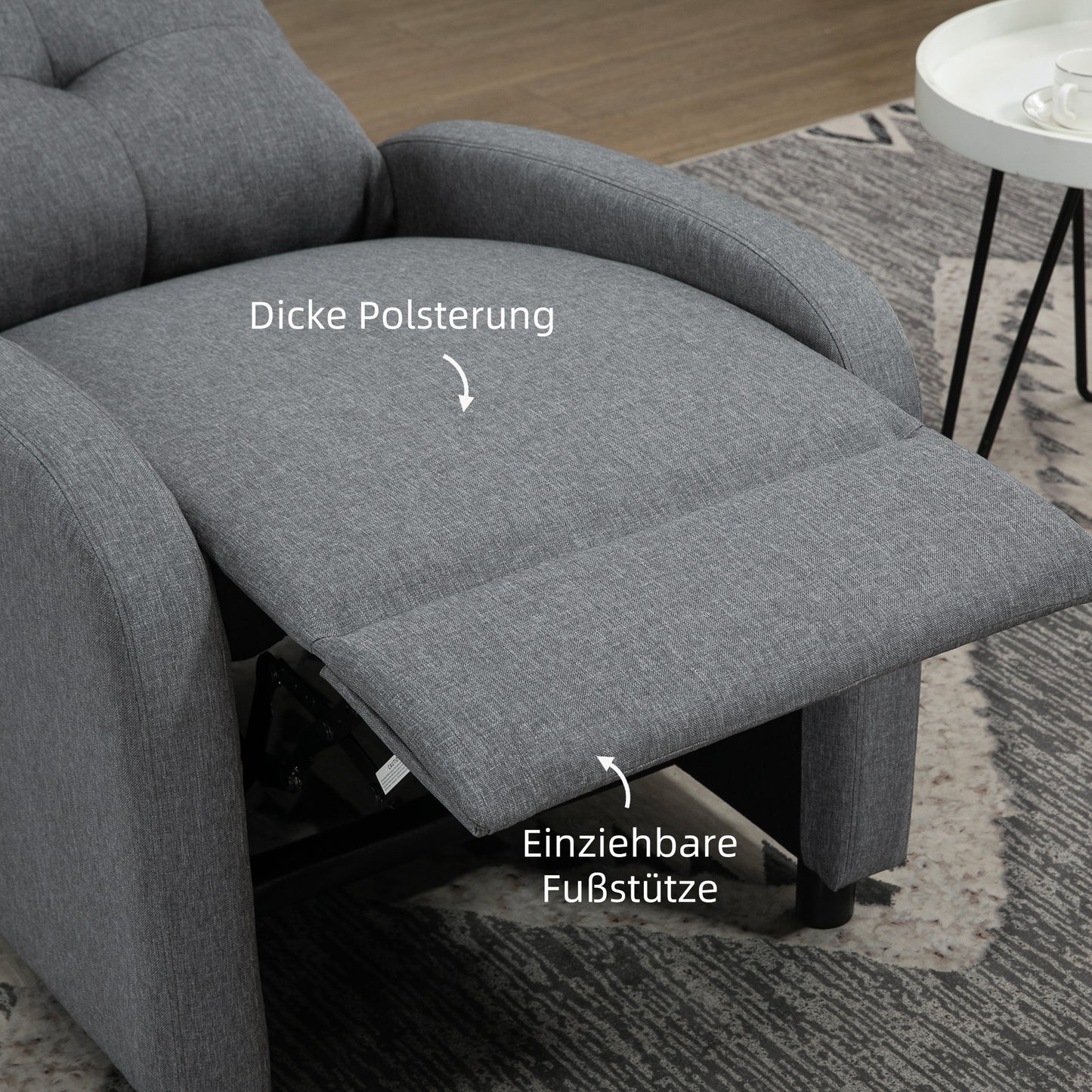 HOMCOM Relaxsessel mit Liegefunktion, ausfahrbares Fußteil, Taschenfederkern, bis 150 kg, Grau