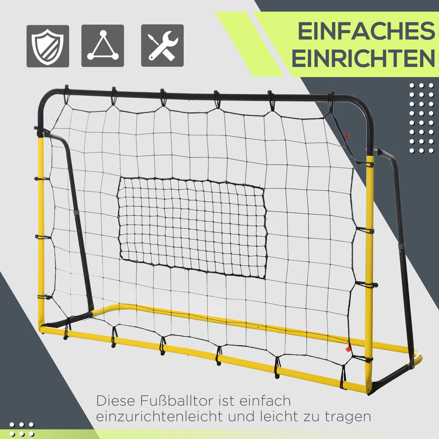 HOMCOM Kickback Fußball Rebounder Tor Rückprallwand Netz für Fußball, Basketball und Baseball, Stahl+PE, Gelb+Schwarz, 184 x 63 x 123 cm