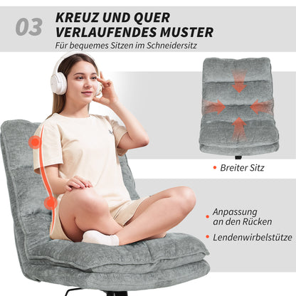 HOMCOM Armloser Polsterstuhl, drehbarer gepolsterter Bürostuhl mit weichem Stoffbezug, höhenverstellbar, Stahlbeine, Grau