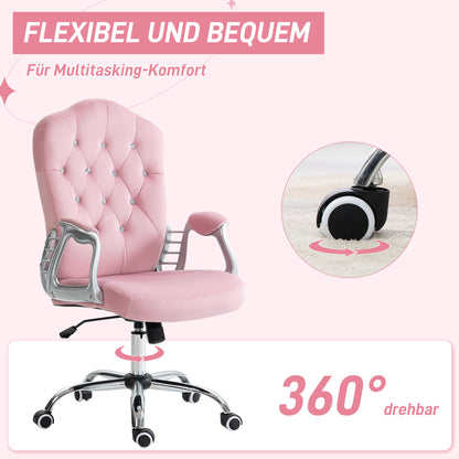 Vinsetto Bürostuhl, neigbare Lehne, höhenverstellbar, Samtoptik, bis 120 kg, Rosa
