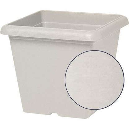Square flower pot - GARDEN ID - Teramo white stone - 40 x 35 cm - Scratch resistant - Stone effect - With holes
