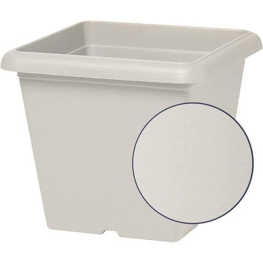 Square flower pot - GARDEN ID - Teramo white stone - 40 x 35 cm - Scratch resistant - Stone effect - With holes
