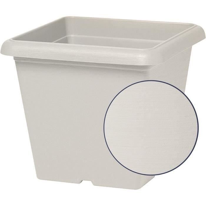 Square flower pot - GARDEN ID - Teramo white stone - 40 x 35 cm - Scratch resistant - Stone effect - With holes