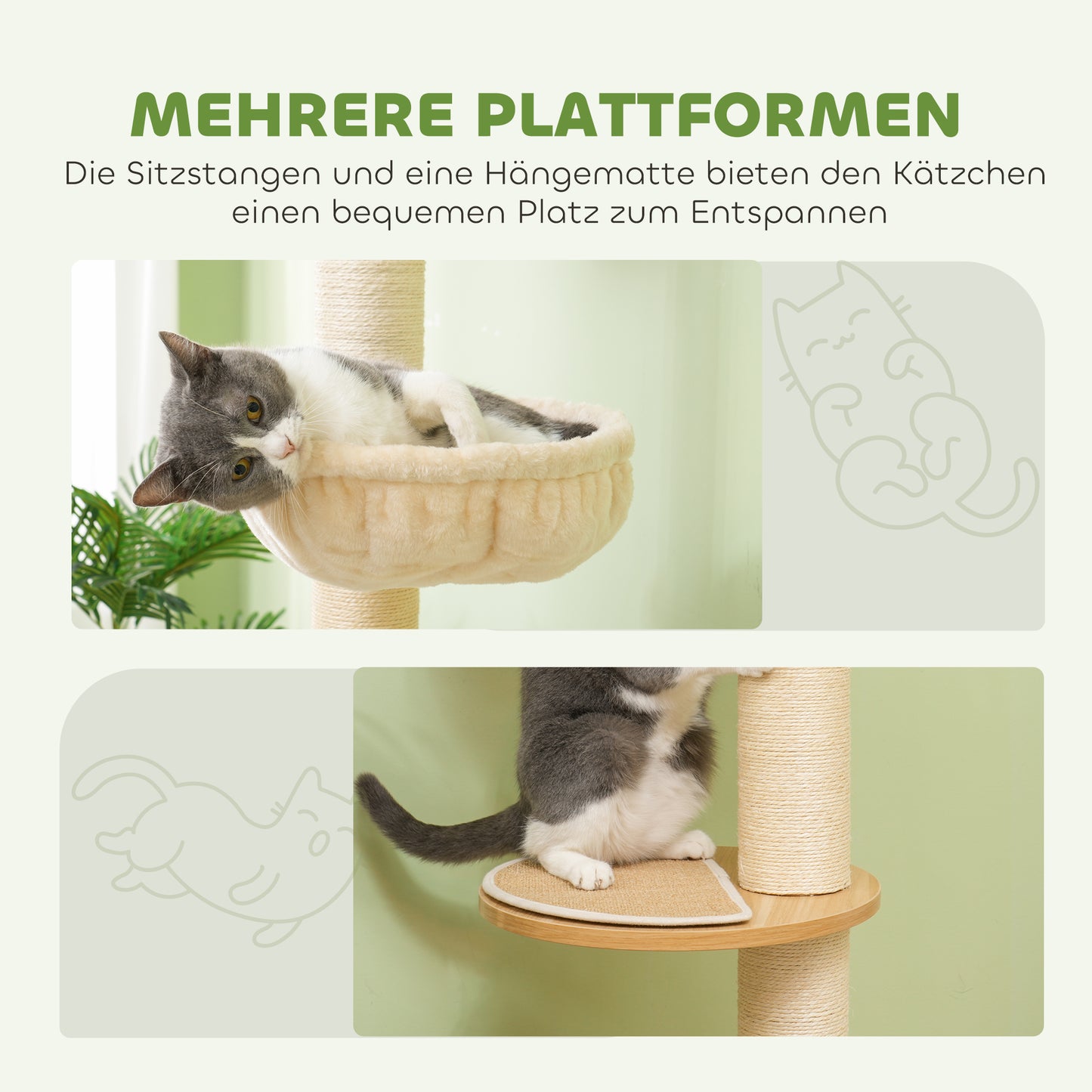 PawHut Deckenhoher Kratzbaum, Anti-Kipp-Sicherung, Sisal-Seilpfosten, Holzwerkstoff, Eiche+Cremeweiß