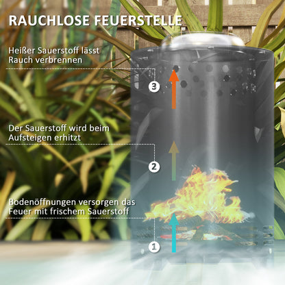 Outsunny Feuerschale Ø16x25cm aus Edelstahl Feuerstelle mit Schürhaken Rauchfreie Feuerschalen Grau
