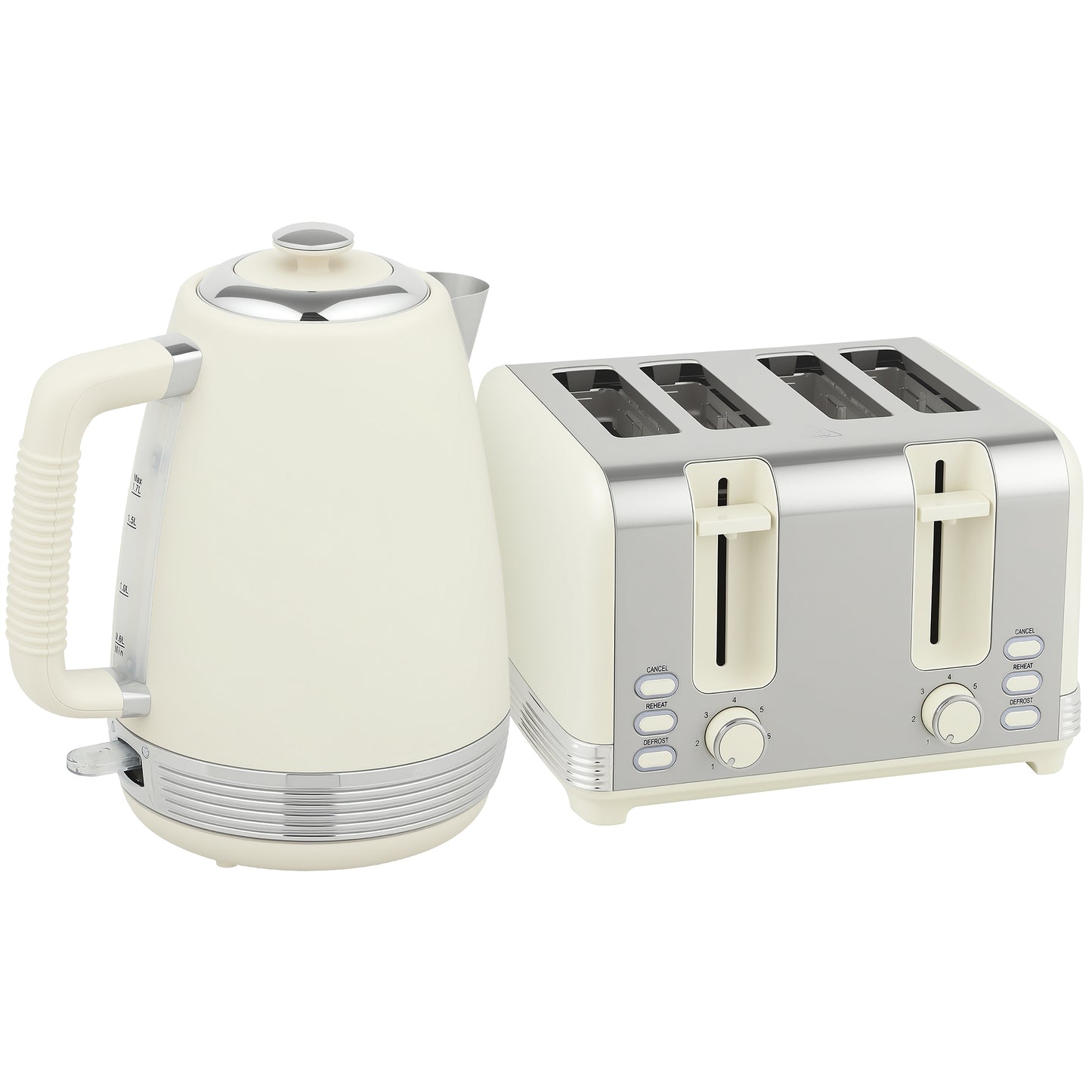 HOMCOM Wasserkocher- und Toaster-Set, 1,7 L, 2200W, Strix Thermostat, Filter, 4-Schlitz-Toaster, 7 Bräunungsstufen, Krümelfach