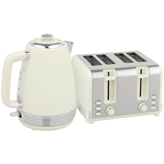 HOMCOM Wasserkocher- und Toaster-Set, 1,7 L, 2200W, Strix Thermostat, Filter, 4-Schlitz-Toaster, 7 Bräunungsstufen, Krümelfach
