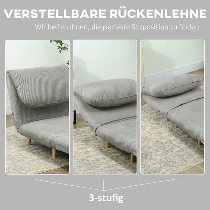 HOMCOM 2-in-1 Schlafsessel Gästebett, verstellbare Kopfstütze Cord-Optik 82 cm x 8 cm x 83 cm Grau