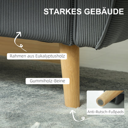 HOMCOM Zweisitzer-Sofa, Stoffcouch, 2 Rückenkissen, Cordbezug, 145 x 75 x 78 cm, Anthrazit