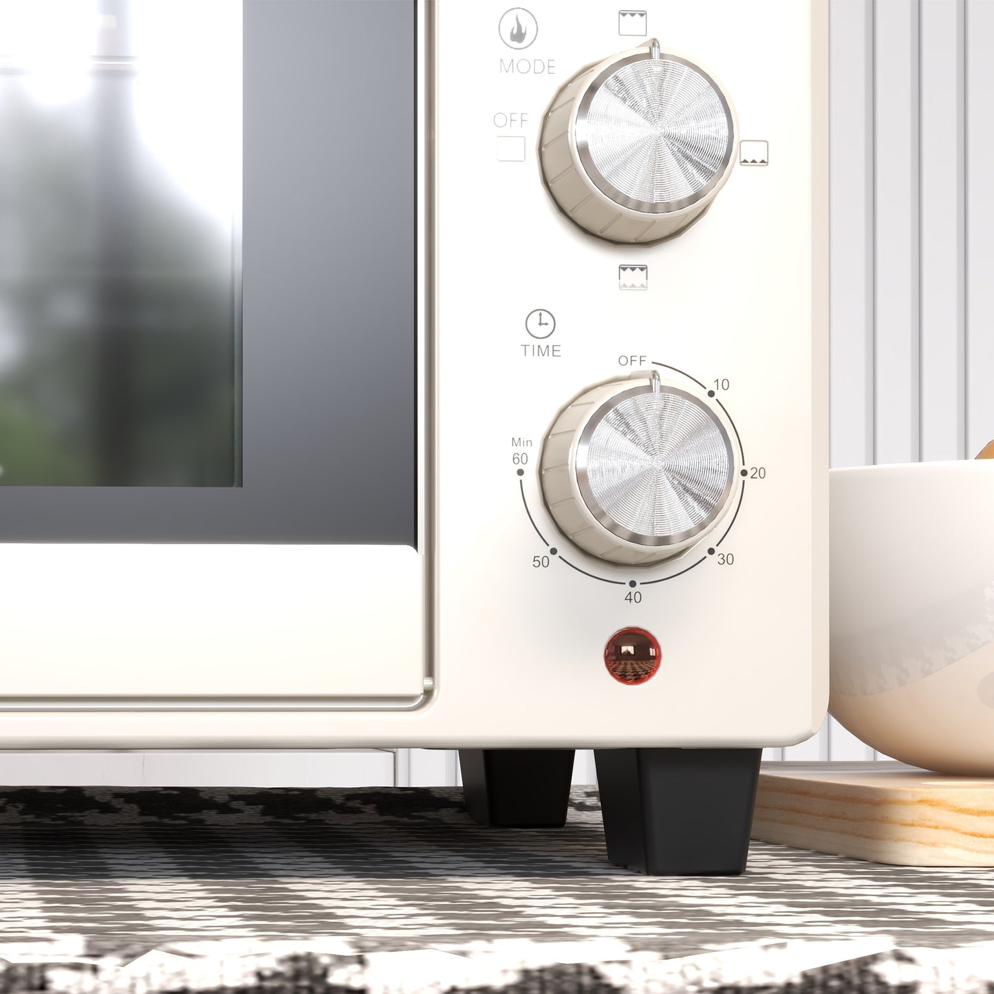 HOMCOM Minibackofen, Backofen kleine 21 L Toasterofen mit 1 Drahtgestell und 1 Backblech, 3 Kochmodi, 100 °C-230 °C, Edelstahl, Glas, Cremeweiß