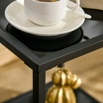 HOMCOM Beistelltisch mit gehärteten Glasplatten, 2 Ebenen, klassisches Design mit Metallstruktur, Schwarz