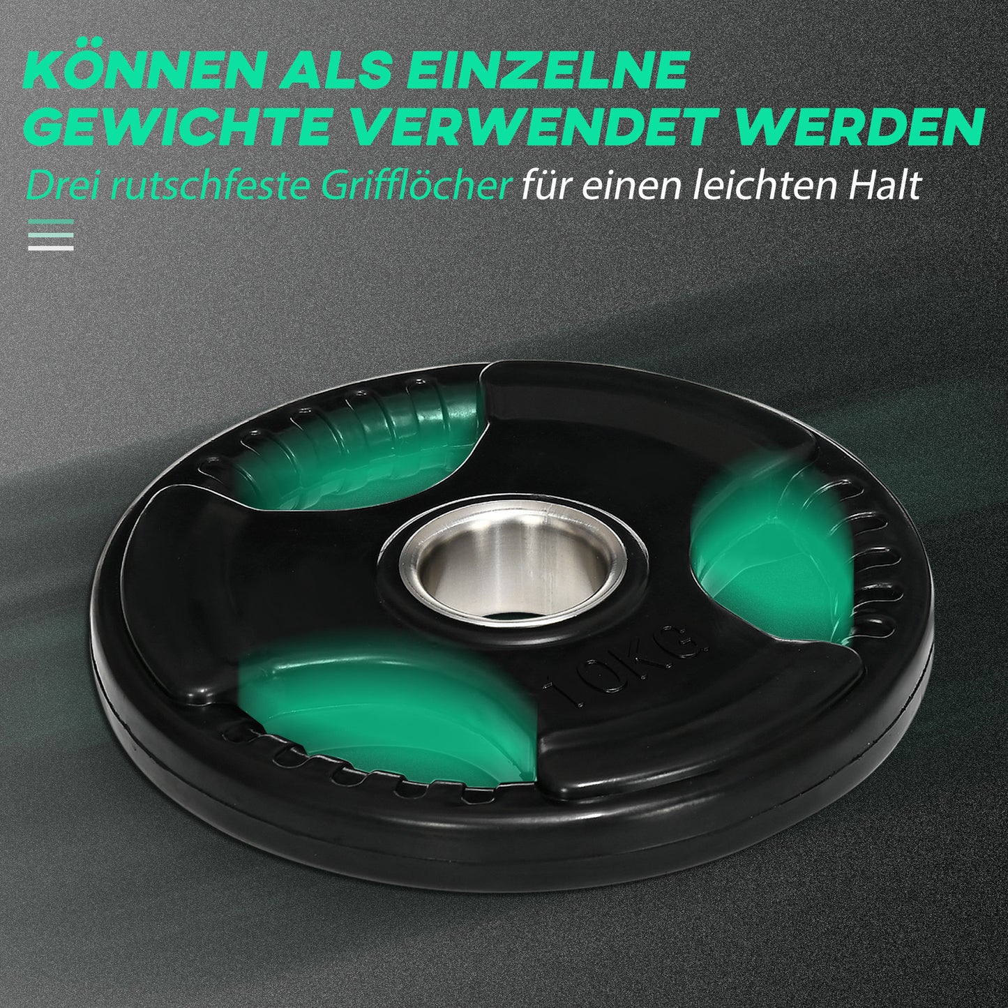 SPORTNOW Hantelscheibe, 2er-Set, 10 kg pro Scheibe, drei Griffe, bodenschonender Gummimantel, Metall