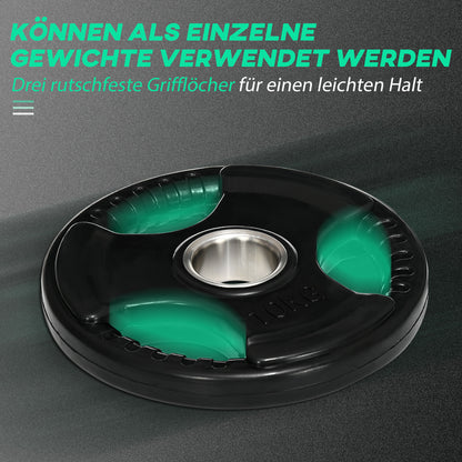 SPORTNOW Hantelscheibe, 2er-Set, 10 kg pro Scheibe, drei Griffe, bodenschonender Gummimantel, Metall