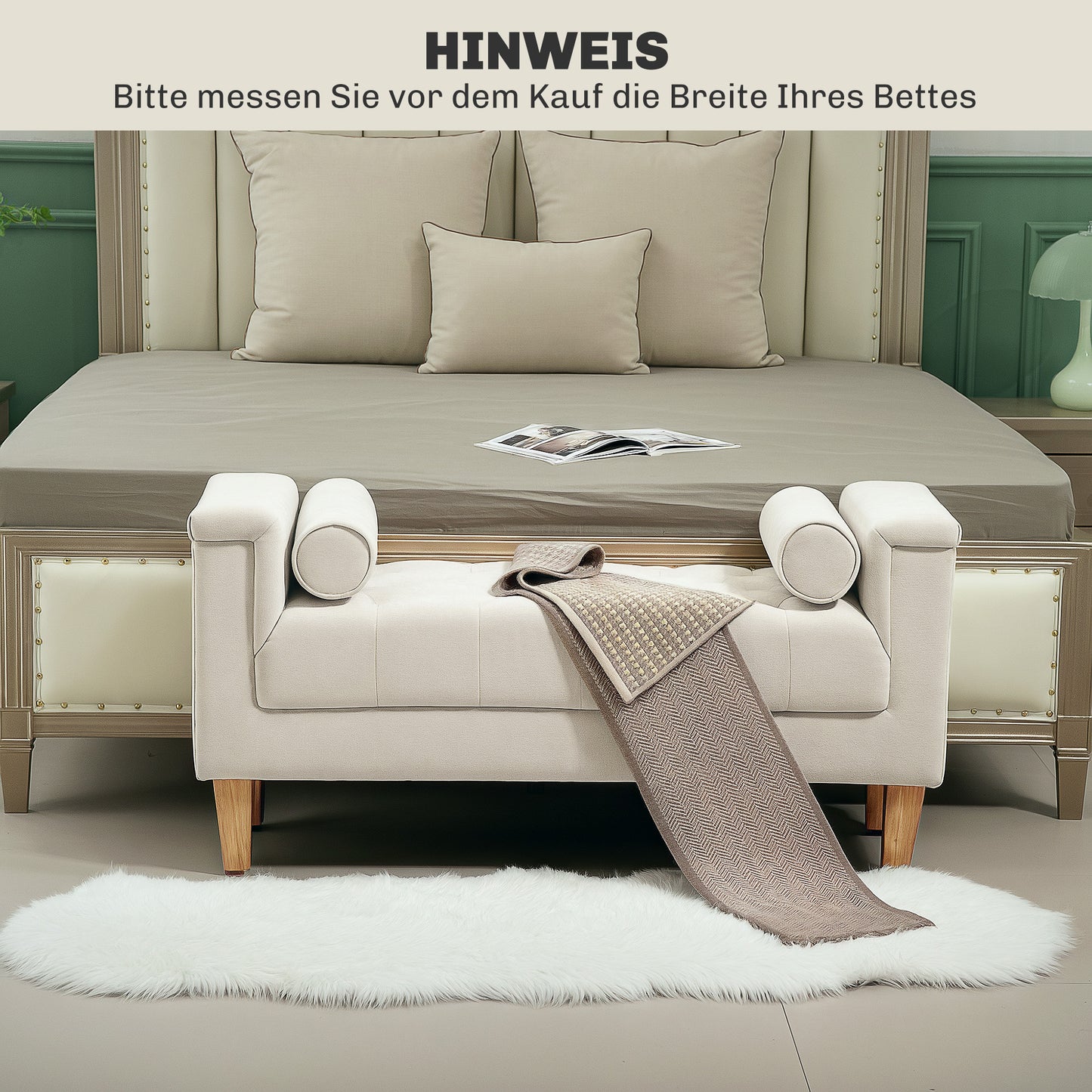 HOMCOM Polsterbank, Vintage-Design, 2 Kissen, Chenillebezug, 115 x 44 x 58 cm, Beige