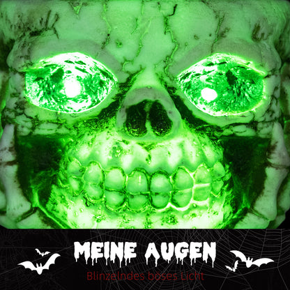 HOMCOM Halloweendekoration, Skelett-Süßigkeitenschale, leuchtende Augen, unheimliches Heulen, Grau/Schwarz