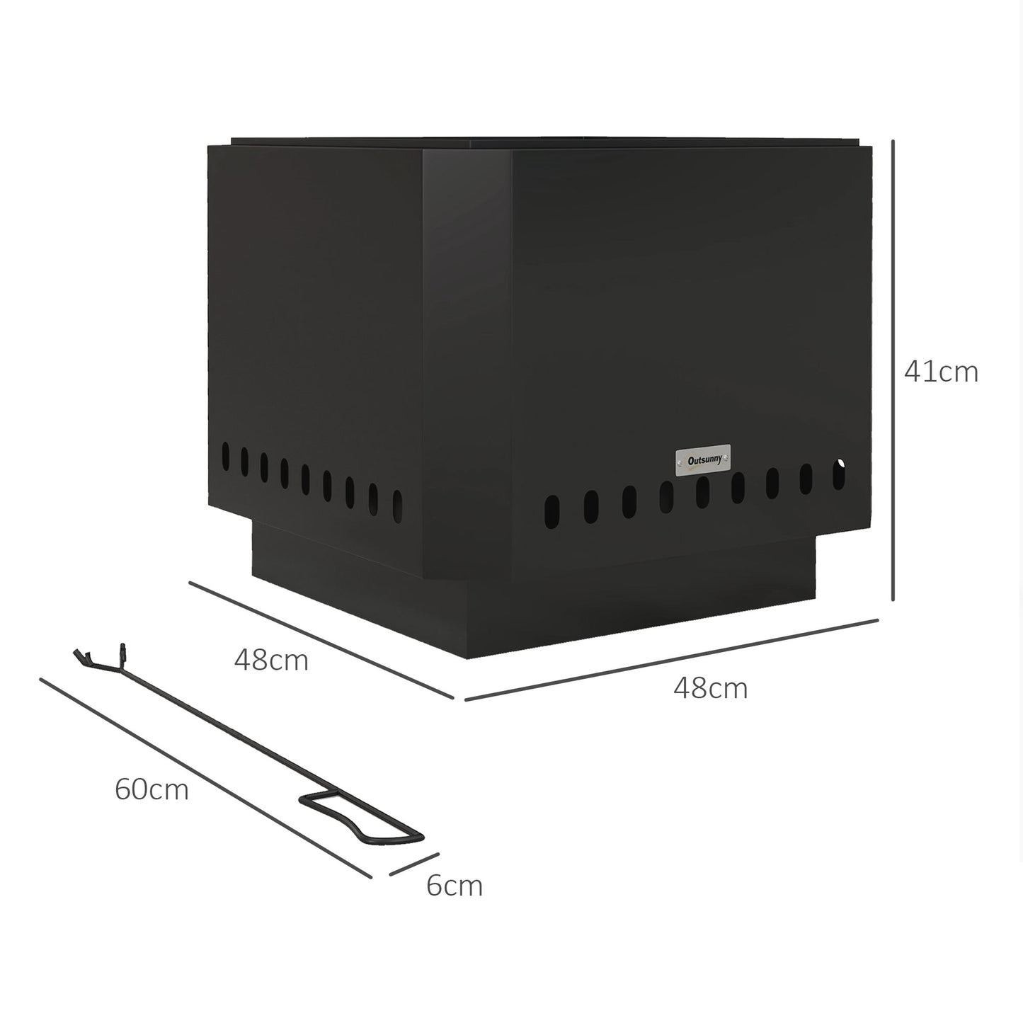 Outsunny Feuerschale Feuerstelle, inkl. Schürhaken, 48 x 48 x 41 cm, Schwarz