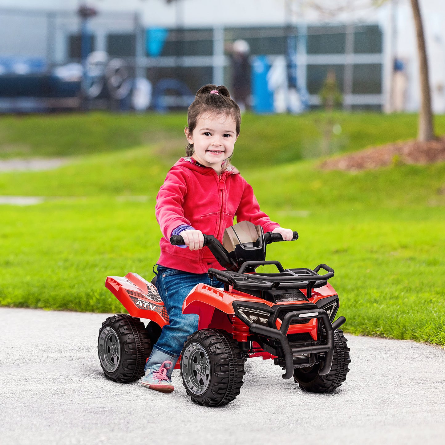 HOMCOM Kinder Quad Elektro 6V Kinderquad mit Vorwärtsfunktion, Musik, Elektro-Quad für Kinder 1,5-3 Jahre Rot