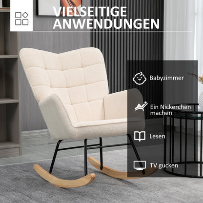 HOMCOM Schaukelstuhl im Retro-Design, Massivholz, Sessel, Relaxsessel, 98 cm x 71 cm x 101 cm, Beige