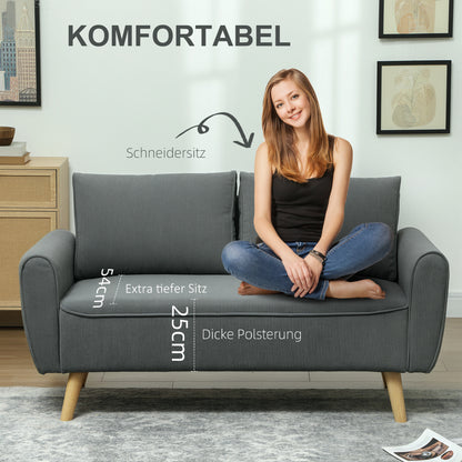 HOMCOM Zweisitzer-Sofa, Stoffcouch, 2 Rückenkissen, Cordbezug, 145 x 75 x 78 cm, Anthrazit