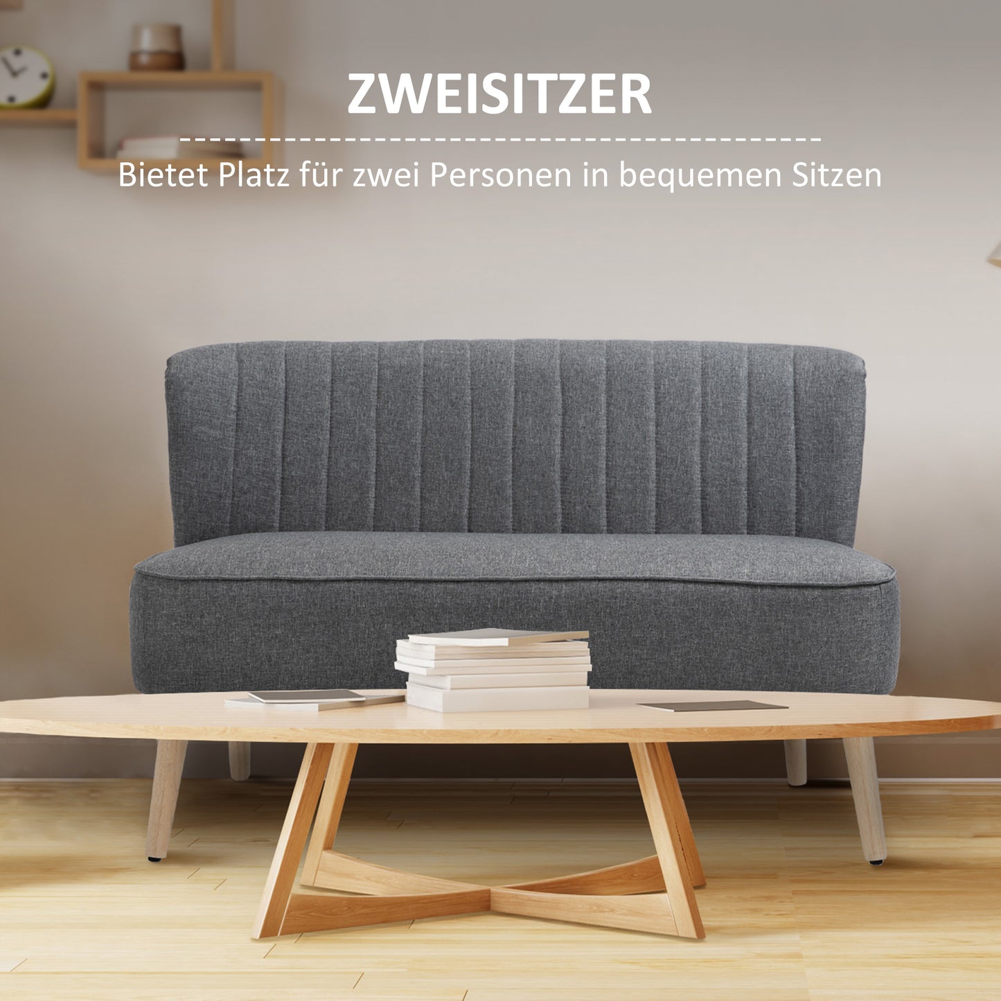HOMCOM 2-Sitzer Sofa, weiche Polsterung, pflegeleichter Bezug, bis 150 kg, 117 x 56,5 x 77 cm, Hellgrau