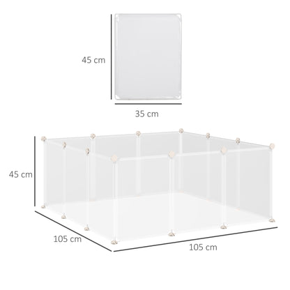 PawHut Freilaufgehege Laufgitter DIY Freigehege Gittergehege Absperrgitter Kleine Haustiere Laufstall für Innen 12 Platten Weiß Metall PP-Harz 105 x 105 x 45 cm