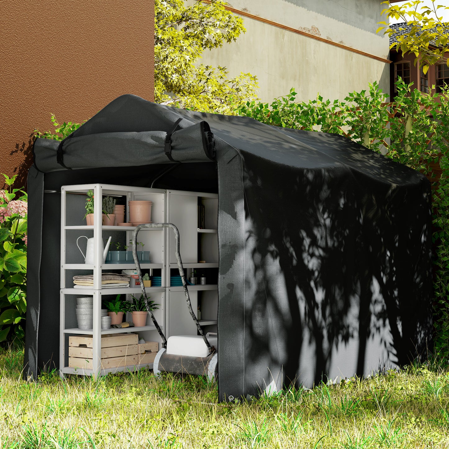 Outsunny Garagenzelt, wasserdicht Zeltgarage mit Tür, UV-beständig 220 x 157 x 165 cm Schwarz