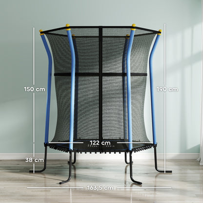 HOMCOM Trampolin für Kinder, Ø163,5 cm, mit Sicherheitsnetz, gepolstert, Stahl, belastbar bis 50 kg, Schwarz & Blau