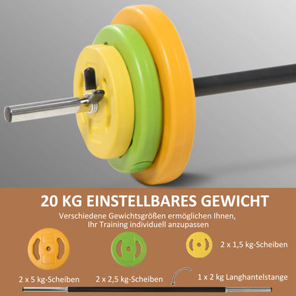 HOMCOM Hanteln Set 20kg Hantelset aus Gusseisen Kurzhanteln mit Verbindungsrohr Rutschfester Griff Mehrfarbig