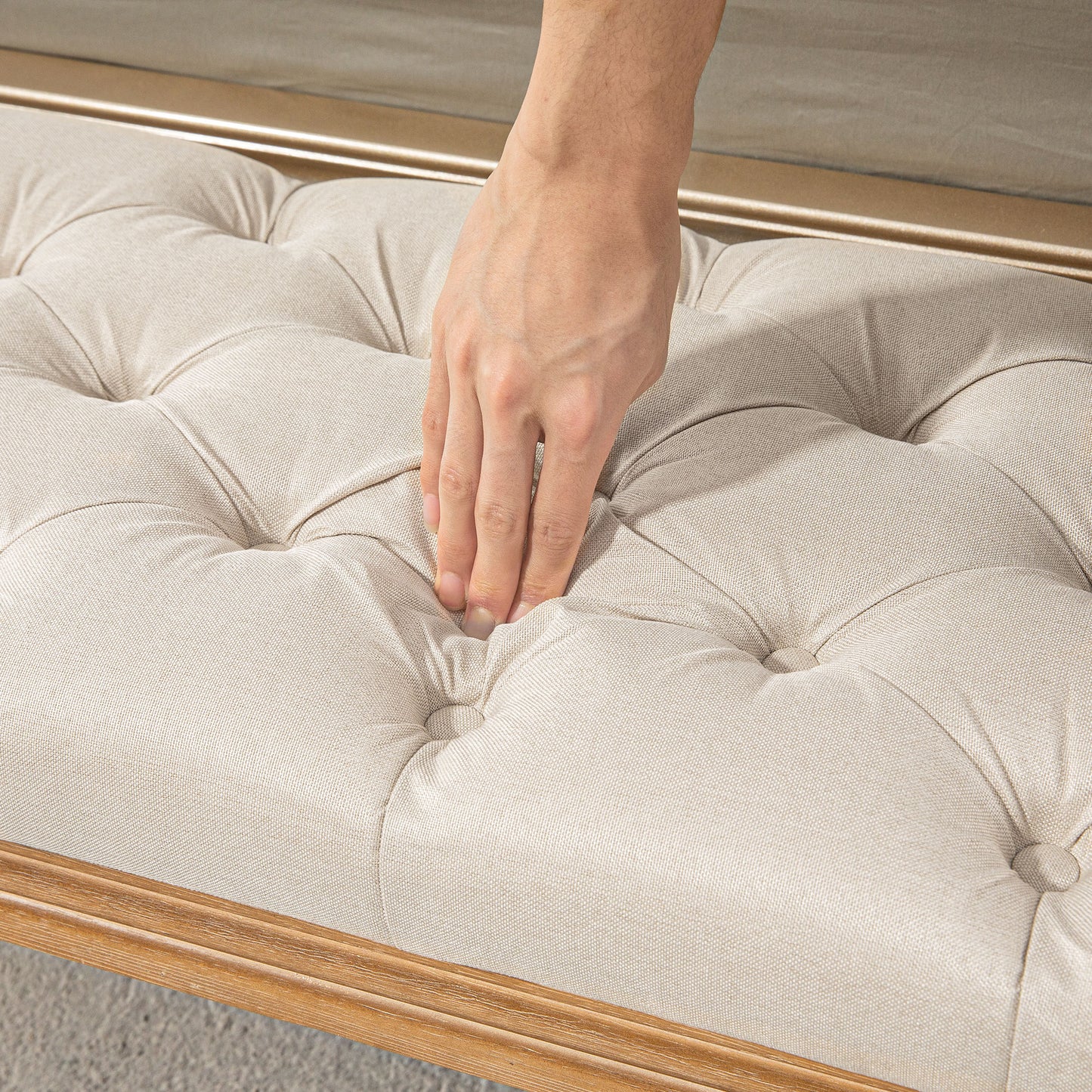 HOMCOM Polsterbank mit Knopfheftung, Bettbank, Vintage Design, 120x41x48cm, Cremeweiß