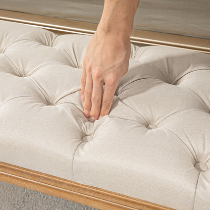 HOMCOM Polsterbank mit Knopfheftung, Bettbank, Vintage Design, 120x41x48cm, Cremeweiß