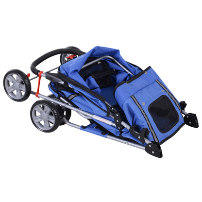 PawHut Hundewagen bis 10kg klappbar verstellbares Vordach 2 Becherhalter Bodenkorb Blau