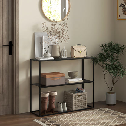 HOMCOM Konsolentisch, Sideboard, 2 Etagen, pulverbeschichteter Stahl, 90 x 30 x 75cm, schwarz