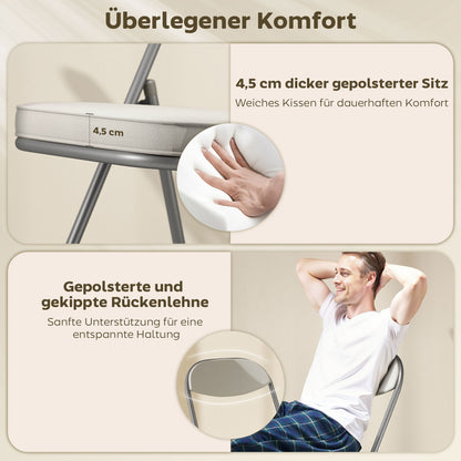 HOMCOM 4er-Set gepolsterte Klappstühle, Faltbare Stühle mit Cordbezug, Rückenlehne, Metallrahmen, Cremeweiß