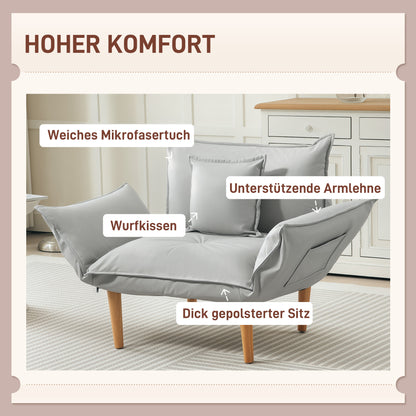 HOMCOM 2-in-1 Verstellbarer Loungesessel, Bodensessel mit Kissen, Polstersessel, für Wohnzimmer, Schlafzimmer, Hellgrau