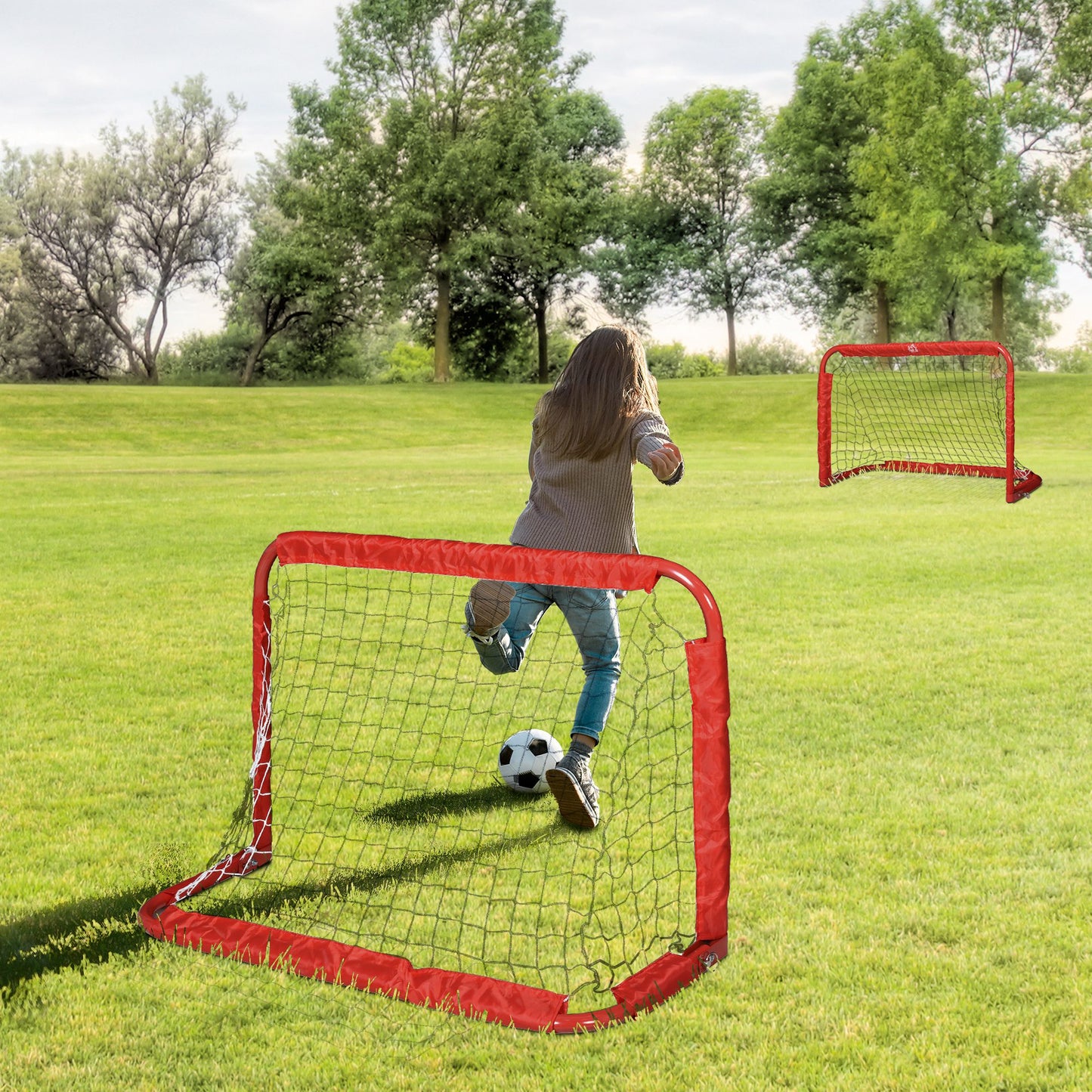 HOMCOM Fußballtor-Set, 2 klappbare Minitore, Metallrahmen, inkl. Werkzeug, 90 x 36 x 60 cm, Rot