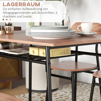 HOMCOM Essgruppe Tisch mit Stühlen Esszimmertisch, Industriedesign, 110 cm x 70 cm x 75 cm, Braun