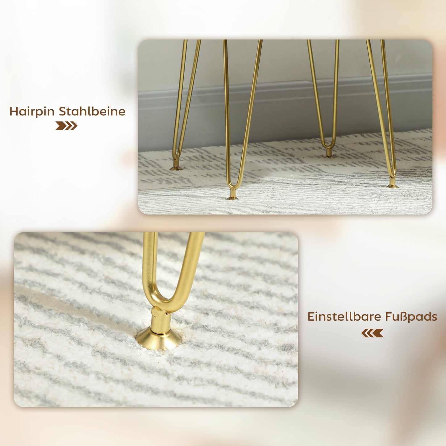 HOMCOM Sitzhocker, Polsterhocker in Kleeblattform, Stoffbezug, Stahlbeine, Cremeweiß