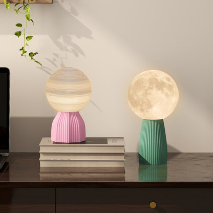 HOMCOM Tischlampen-Set in Planeten-Optik, 3-farbig, USB, Kunststoff, Weiß