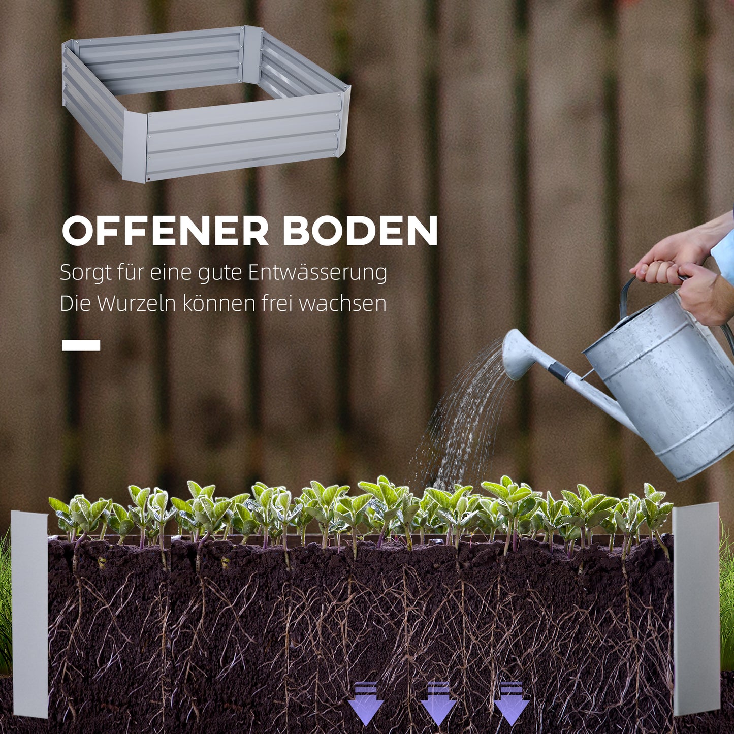 Outsunny Pflanzkasten, 2er-Set, Blumenkasten, offener Boden, Stahlrahmen, grau, (2 x) 100 x 100 x 30 cm