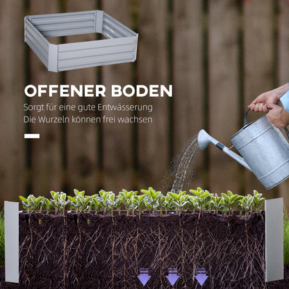Outsunny Pflanzkasten, 2er-Set, Blumenkasten, offener Boden, Stahlrahmen, grau, (2 x) 100 x 100 x 30 cm